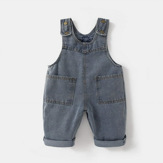 LWFFDAW Baby Little Boy Denim Overalls Distressed Jean Jumpsuits with Pockets Sleeveless Snap Strap Jean Rompers Loose Fit Wide Leg Denim Jumpsuits