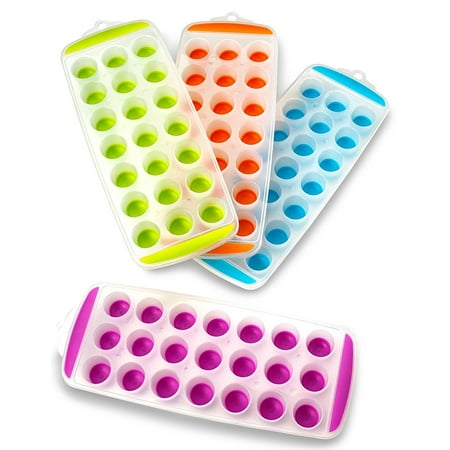Ice Cube Trays Silicone – Set Of 4, Holds Up To 21 Mini Rounded Ice Cubes - -Without Lids- For Dinners And All Celebrations, Use For Bars, Kitchens, Beverages, And All Liquids – By