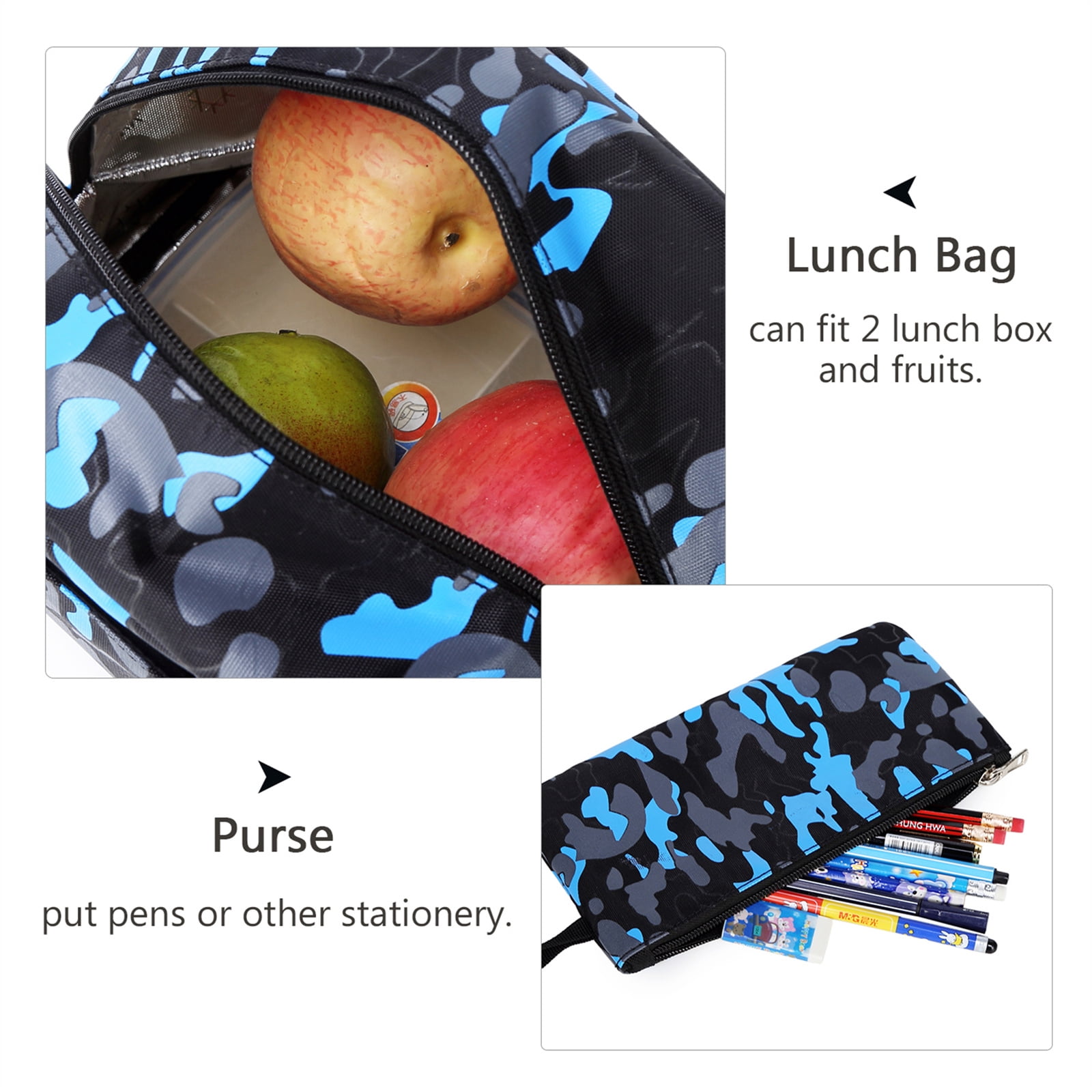 Forestfish Camo Green Backpack Set for Teen with Lunch Bag and Pencil Case Water Resistant Lightweight Large Bookbag