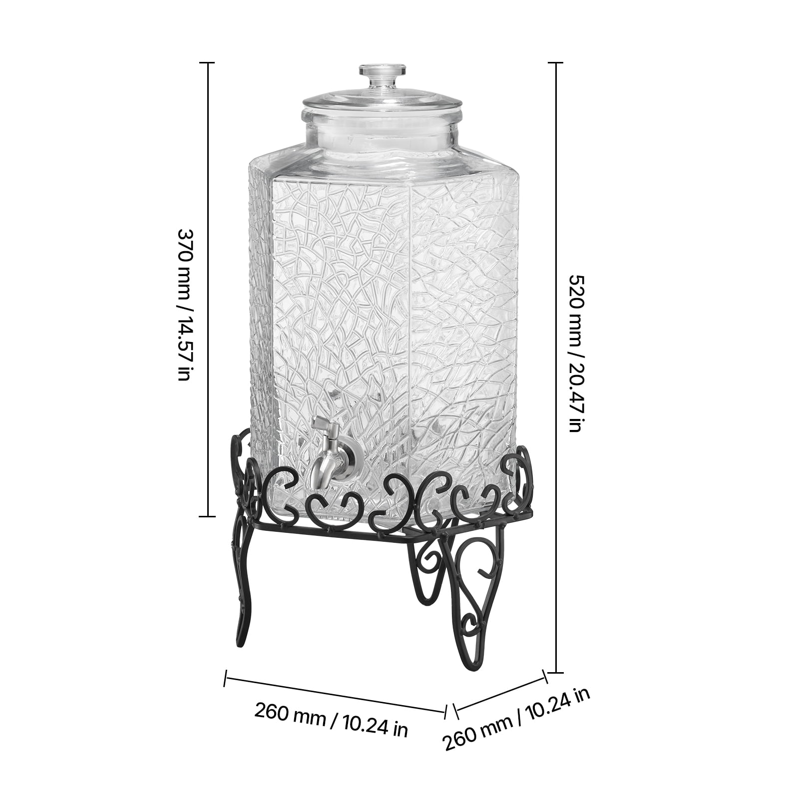 VEVOR Beverage Dispenser, 2.5 Gallon Drink Dispensers for Parties, Glass Juice Dispenser with Metal Stand, Stainless Steel Spigot, Iced Tea Lemonade Juice Water Dispensers for Parties