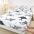 thumbnail image 4 of Feelyou Watercolor Shark Fish Ocean Queen Sheet Sets for Boys Girls, Sea Marine Wildlife Bed Set, Blue White, 4pcs, 4 of 5