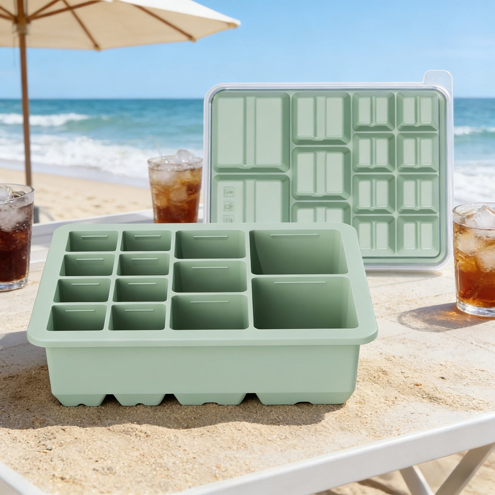 UJMNHYGT Silicone Ice Cube Trays Easy Release, 13 Different Cube Flexible Ice Cube Molds with Lid, Reusable Freezer Stackable Ice Maker for