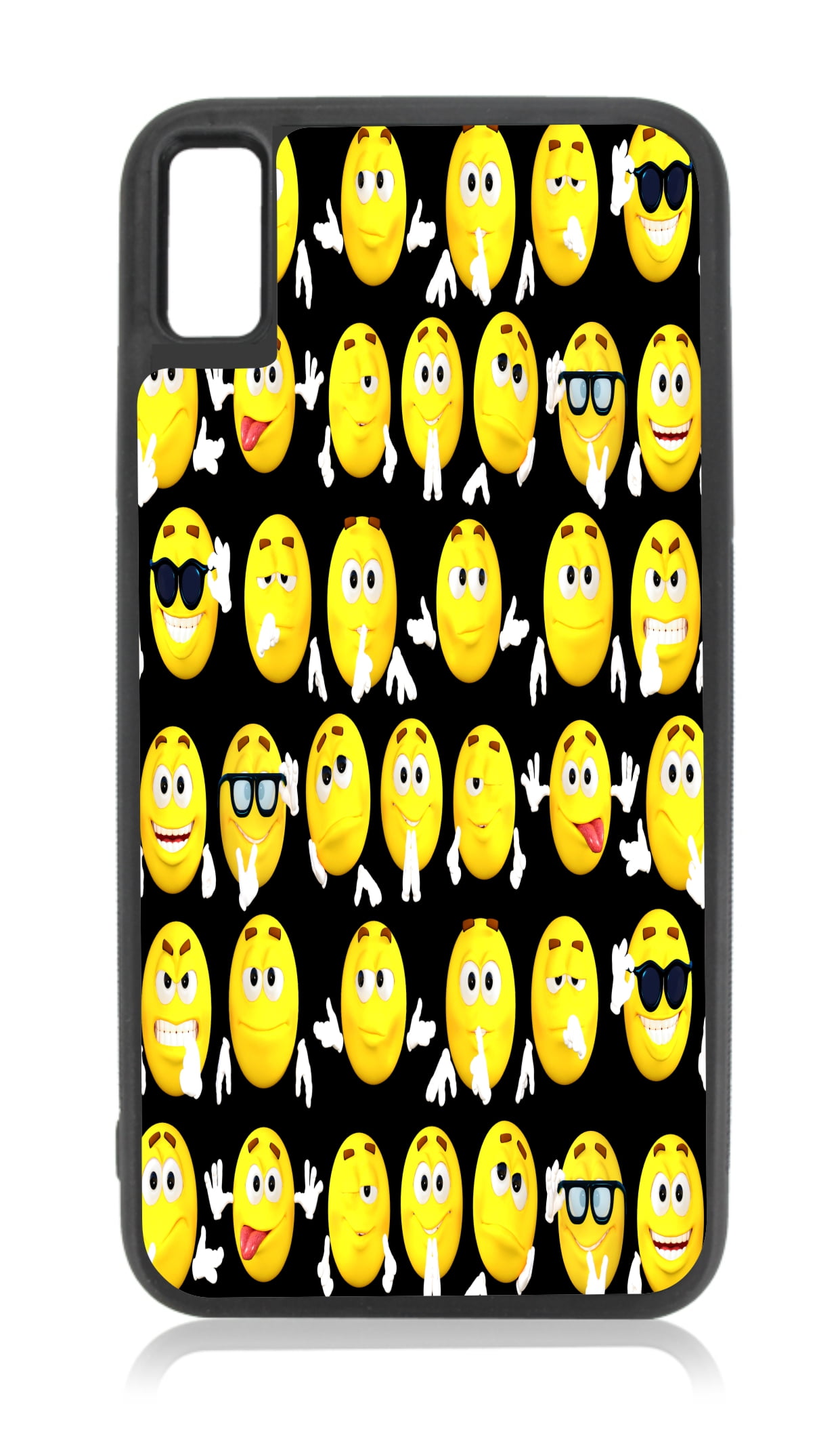 Cute Yellow Emoticon Expressions Design Black Rubber Case for iPhone XR