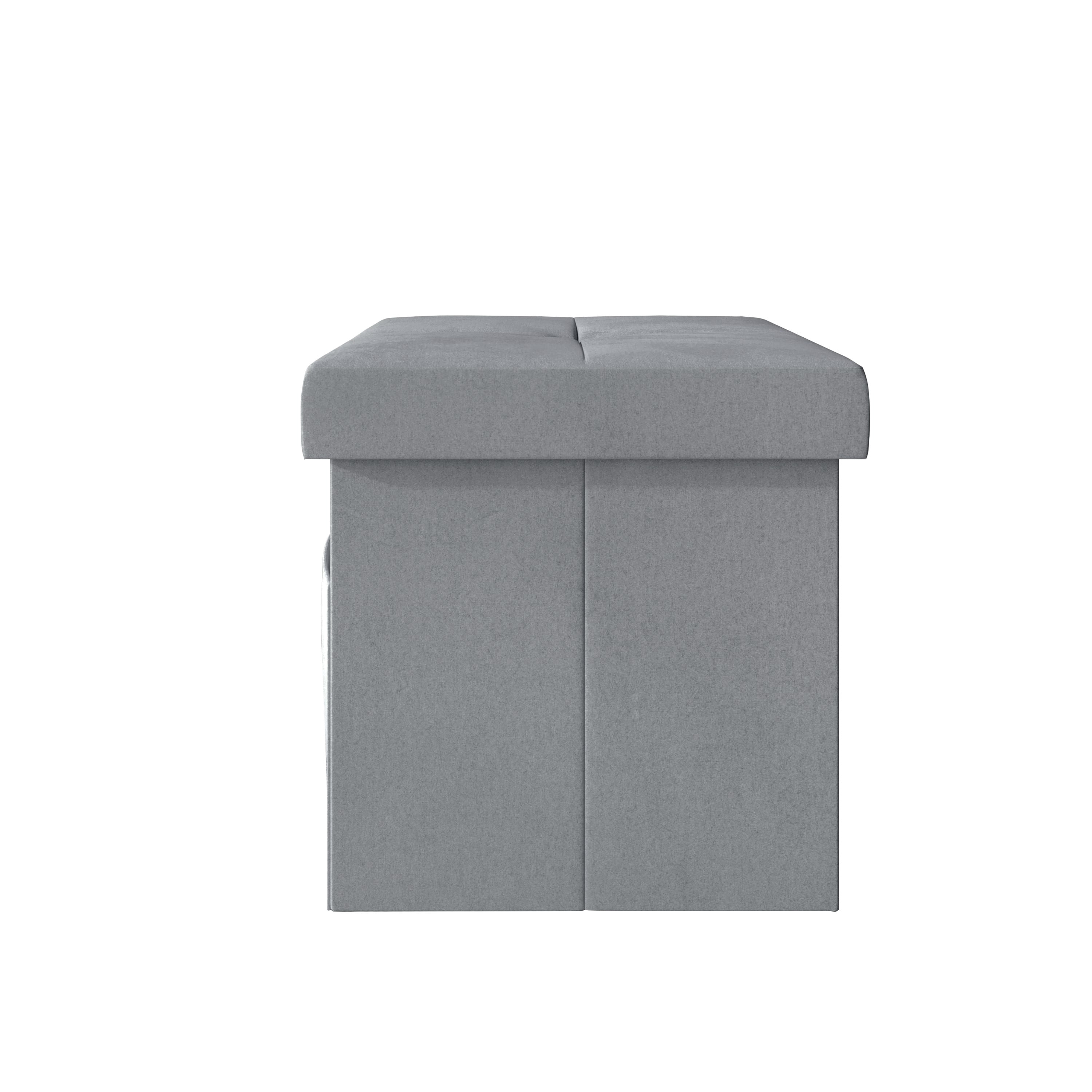 Home Design Chico 12" Tufted Upholstered Folding Storage Bench with Deep Cushion and Front Pocket, Multi-Purpose Rectangular Design for Bedroom, Entryway, or Living Room, Dark Gray