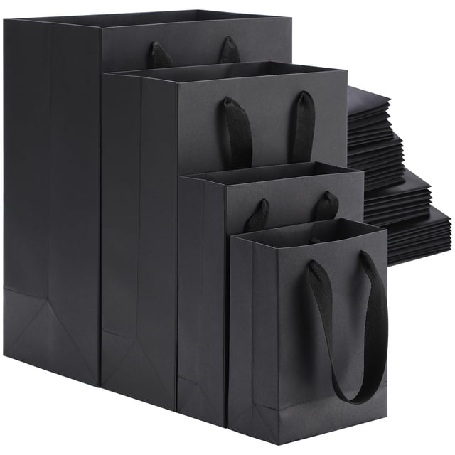 Paquete de 40 bolsas de regalo de papel kraft de PerKoop con asas, color negro