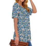Fantaslook Women Tunic Tops Casual Henley Short Sleeve Shirts Floral Blouses Loose Summer Tops