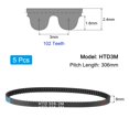 thumbnail image 2 of 5 Packs HTD-3M Rubber Timing Belt 102 Teeth, 306mm Pitch Length x 6mm Width x 2.4mm Height, Pulley Timing Belt, 2 of 6
