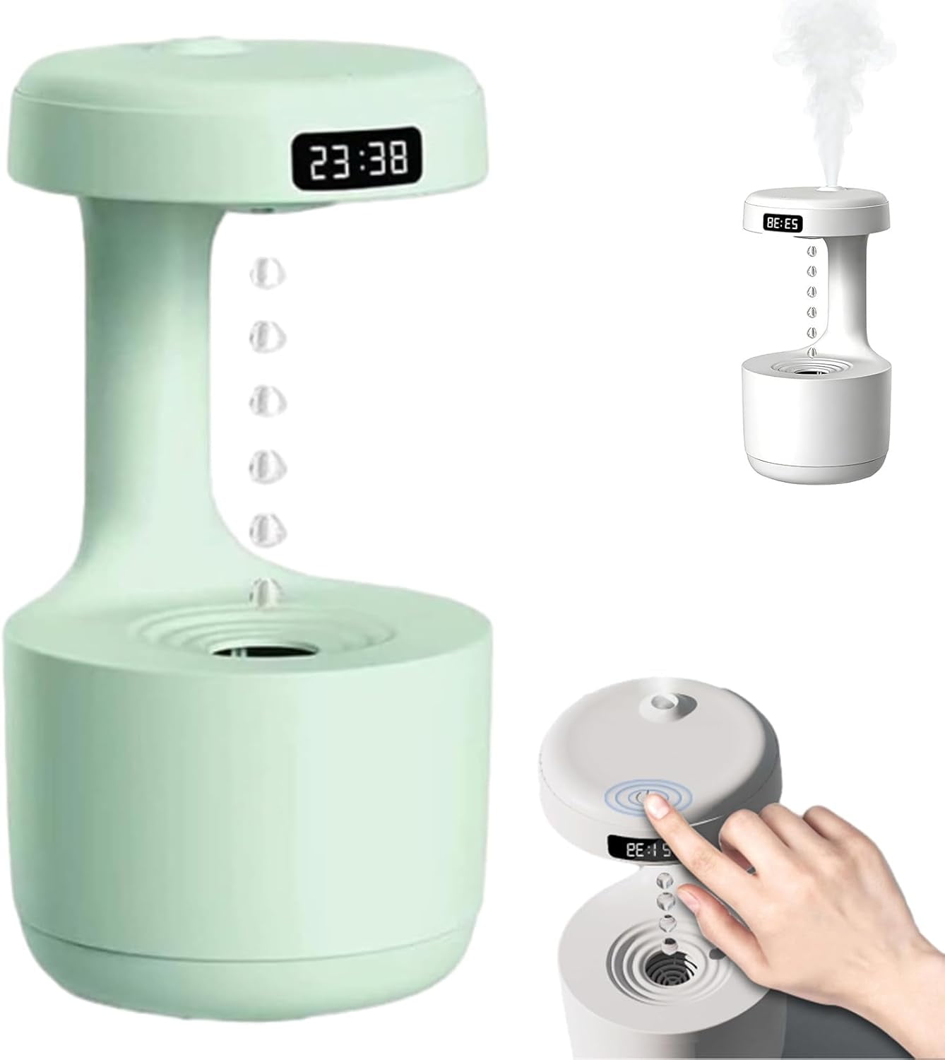 ABPETE Mushroom Anti Gravity Humidifier, Antigravity Reverse Flow Desktop Rain Water Drop Cloud Humidifier, 800ml Reverse-Flow Cool Mist Maker, Silent Design For Office Home Decor (White)