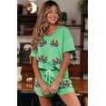thumbnail image 5 of Mint Green Sequin Mardi Gras Mask Tee & Drawstring Shorts Set – Casual Summer Outfit for Women, XL, 5 of 7