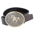 thumbnail image 2 of Cowboy Engarved Horse Hebilla Tribe Firber Leather Waistband Belt - Coffee de Course jinwen Cinturón vaquero occidental, 2 of 8
