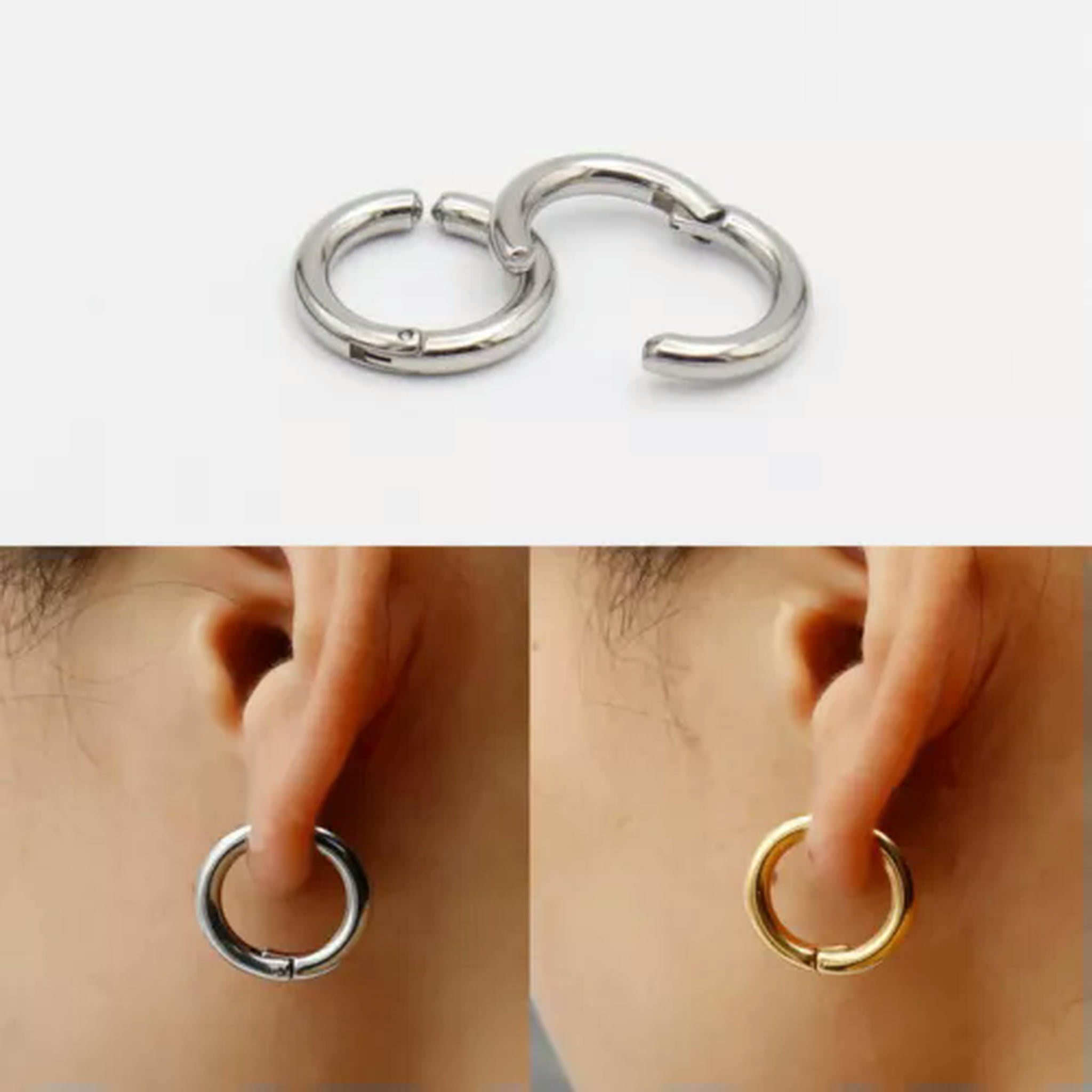 耳環　金環　①②まとめて K-KED 5 Pairs Stainless Steel Clip On Non-Piercing Fake Hoop