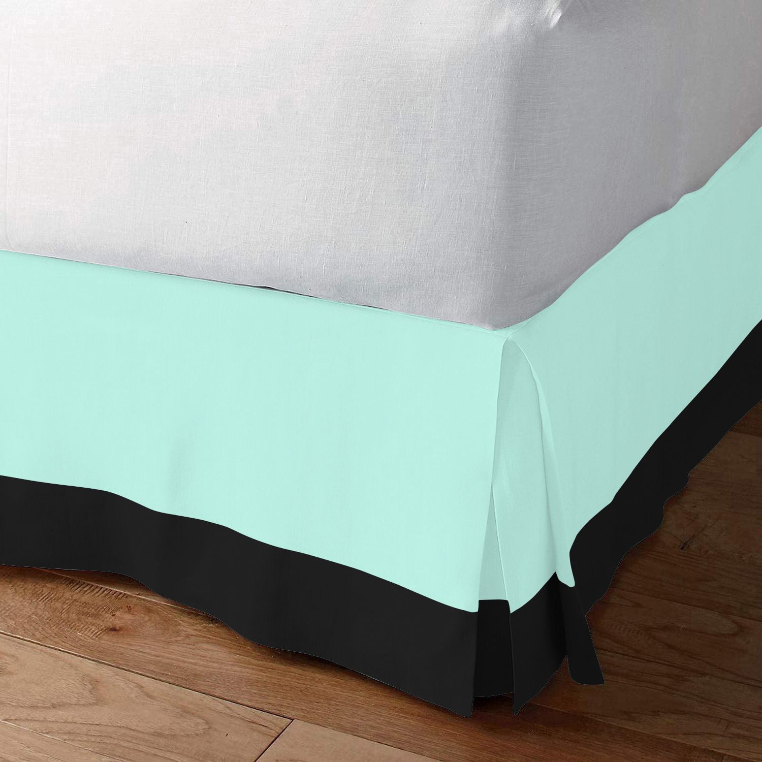 D.N.G. BEDDINGS 1 Piece Split Corner Two Tone Tailored Bed Skirt, Twin XL Size 12 Inch Deep Pocket, 800 Thread Count, 100% Egyptian Cotton, Solid Black/Aqua Blue Color.