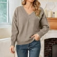 thumbnail image 2 of Arlun V-Neck Sweaters for Women Soft Long Sleeve Versatile Knitted Sweater Casual Loose Fit Solid Color Drop Shoulder Pullover Tops Autumn and Winter Going out Clothes Beige XL, 2 of 5