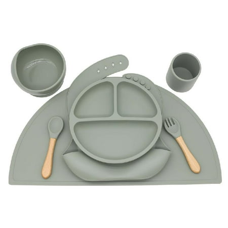 

ZOYONE Baby Silicone Bib Divided Dinner Plate Suction Bowl Spoon Fork Cup Placemat Set