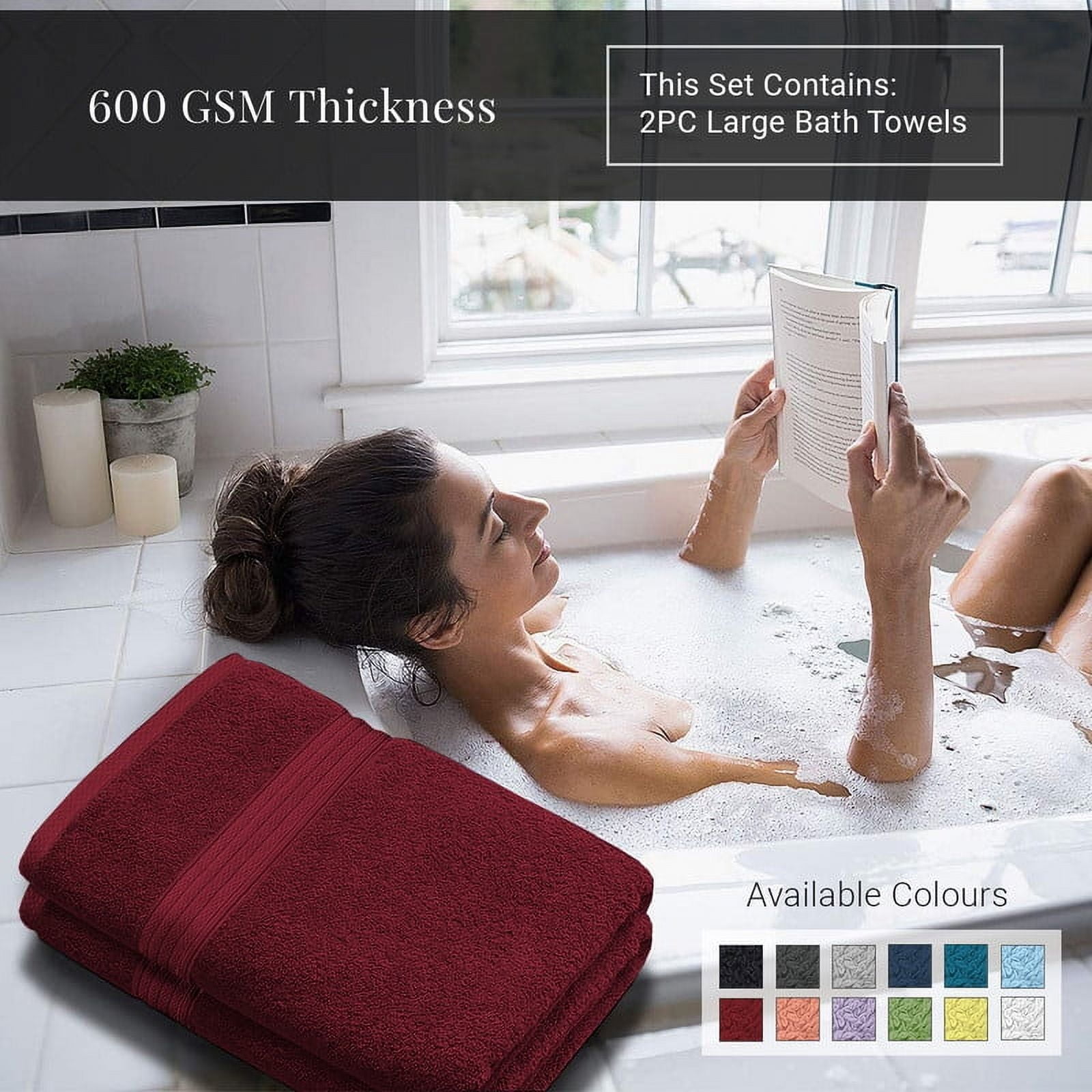 Creosa Cotton Bath-Towels-Set Burgundy Red, 100% Ring Spun Combed-Cotton 4pc Bathroom Towels 27x54 Inch, Highly Absorbent Soft Feel, Daily Use Burgundy Red Towels with Hanging Loop