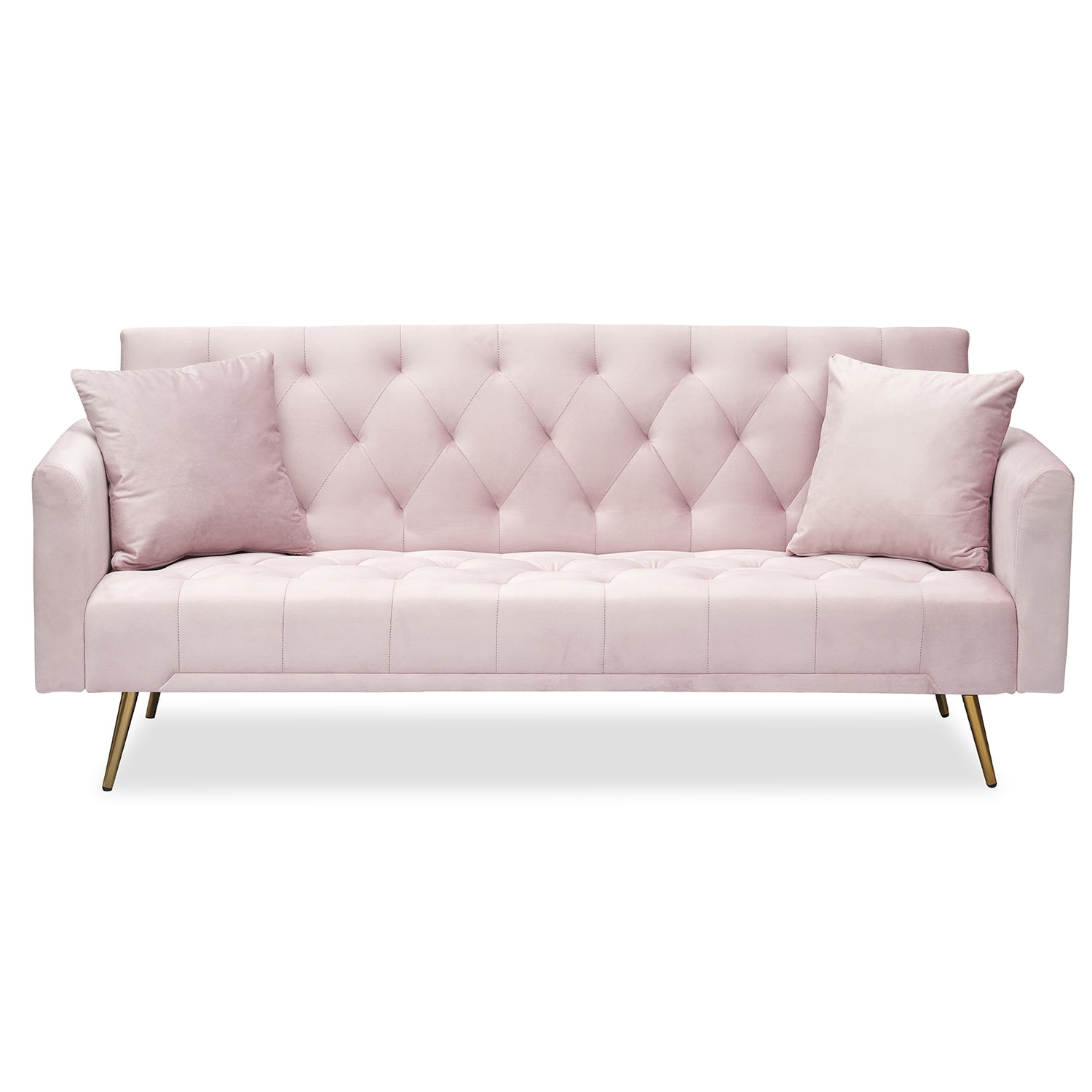 Kadyn 71" Futon Couch, Convertible Double Sofa Bed for Compact Living Space, Modern Velvet Futon Sofa Bed for Living Room, Pink