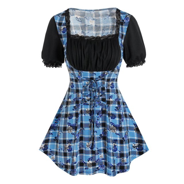 Top de Túnica de Talla Extra de Flores a Cuadros con Tiras Cruzadas Rosegal Camisetas tallas grandes