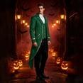 thumbnail image 4 of Mens Tailcoat Gothic Tuxedo Steampunk Jacket, Medieval Halloween Costume with Gold Trim, Retro Victorian Frock Coat for Cosplay Party 1 Pcs Green L, 4 of 4