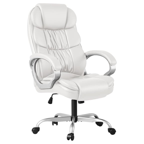 WDZS Office Chair High Back Computer Desk Chair, PU Leather Adjustable Height Modern Executive Swivel Task with Padded Armrests and Lumbar Support (White)
