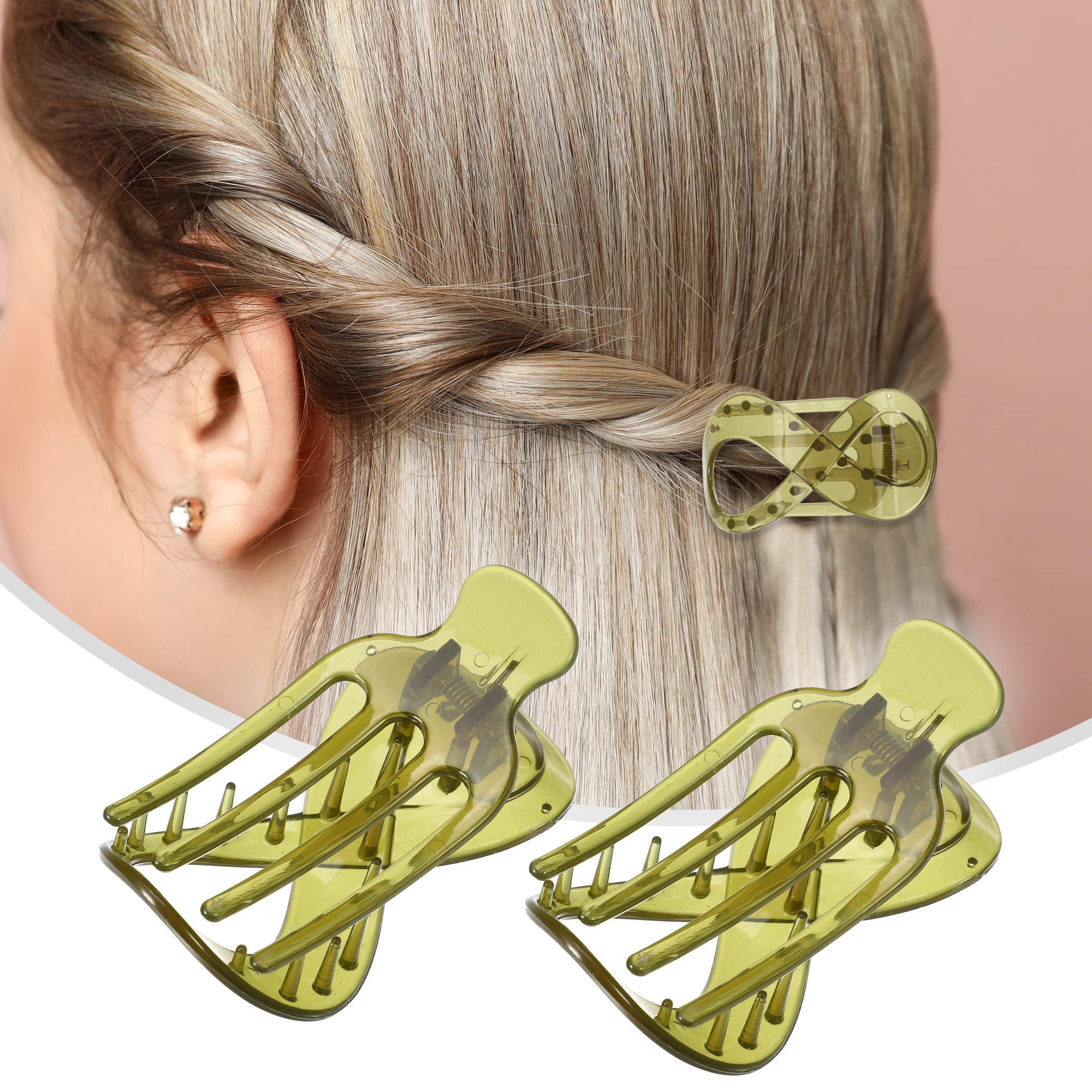 Unique Bargains 2Pcs Plastic Hair Claws Hair Barrettes for Women Green