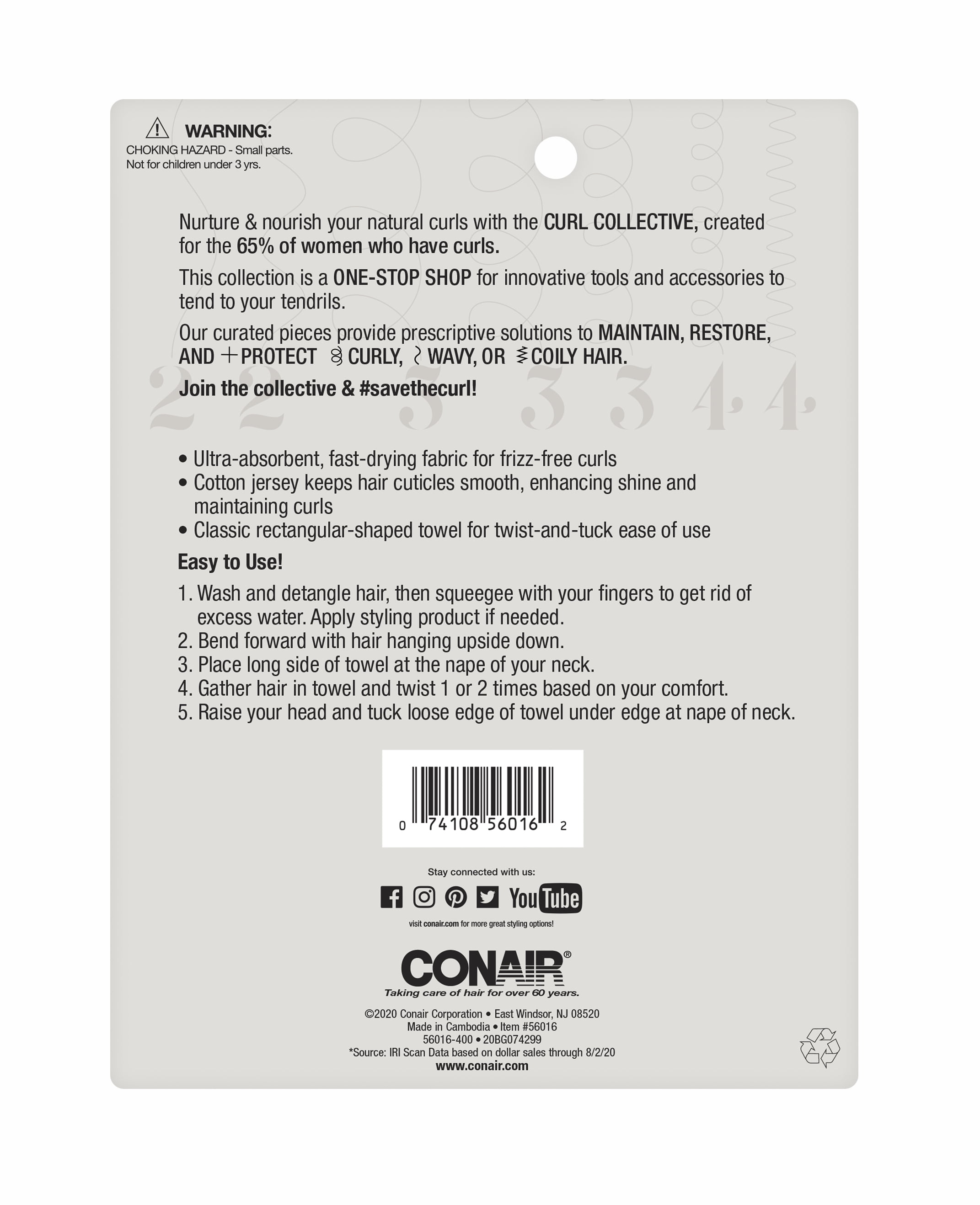 (3 pack) Conair THE CURL COLLECTIVE™ Rectangular T-Shirt Towel, Black, 1 Count