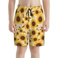 thumbnail image 2 of Cauagu Brown Leaf Pattern Sunflower Print Swim Trunks for Men,Youth Boys Swim Shorts Compression Liner Beach Shorts Boys' Swimming Shorts 7-20 Years Bathing Suit-Small, 2 of 7