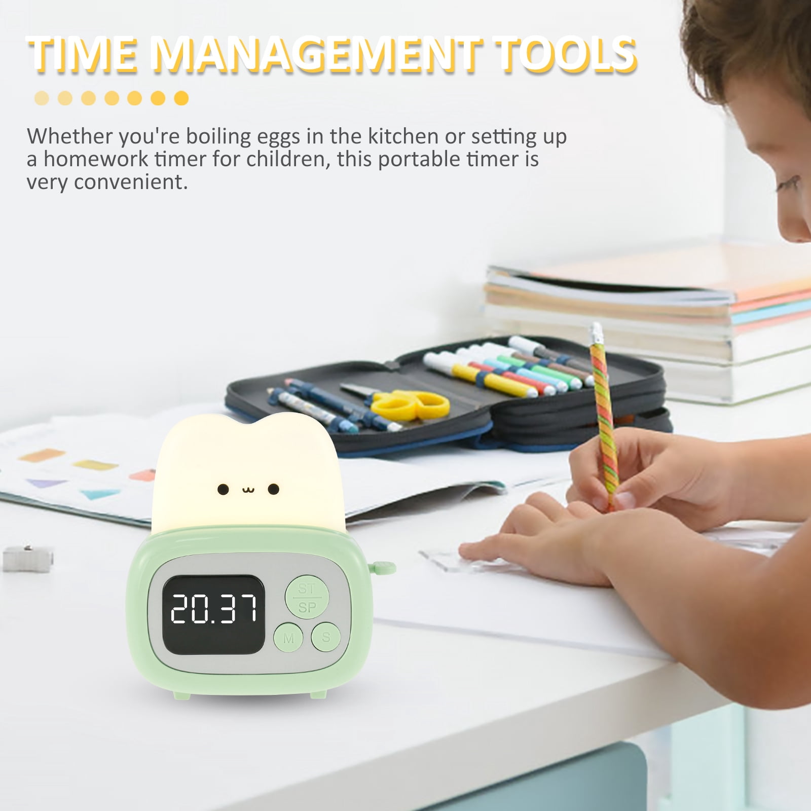 Cute Kids Alarm Clock Dimmable Digital Clock with Night Light Rechargeable Sleep Training Clock Wake Up Alarm Clocks Portable Alarm Clock Timer Clock Bedside Clock Light for Home Exercise Bedroom
