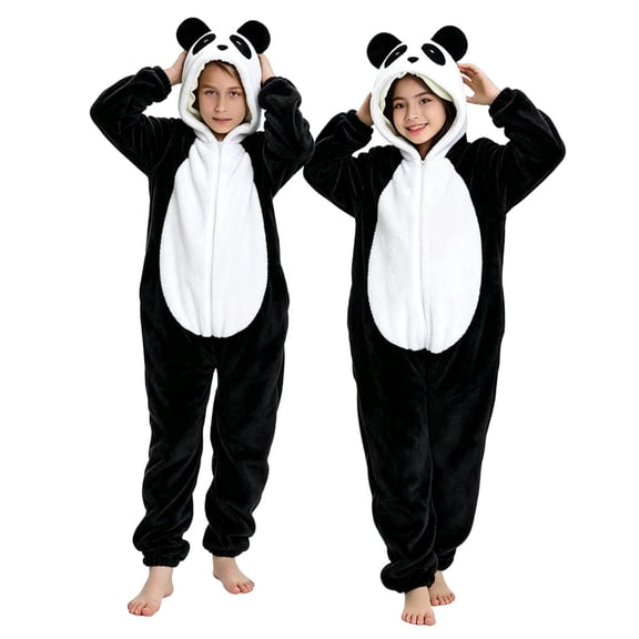 Ruyang Animal Hooded Jumpsuit for Toddler Boys Girls Panda Zipper Fleece Onesie Teen Kids Theme Party Drees Up Home Wear