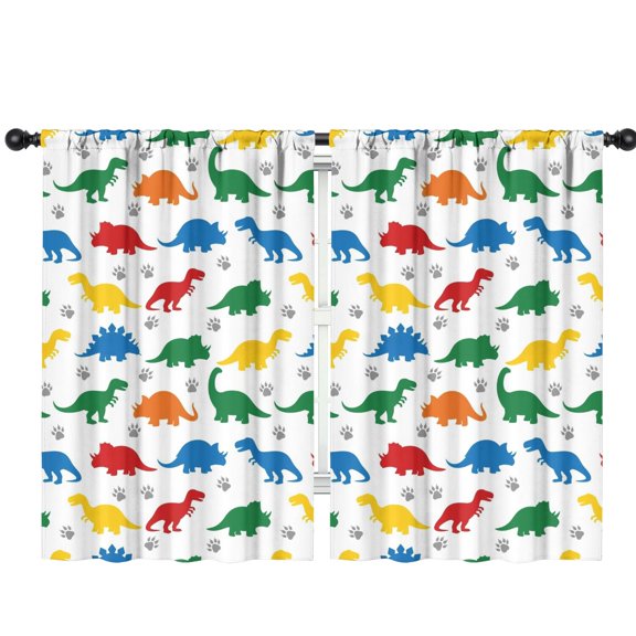 Blackout Kids Curtains,White Colorful Dinosaurs Paw Prints Pattern Childrens Insulated Curtains Set Of 2,Bedroom Essentials,Toddler Room Decor 42"x63"