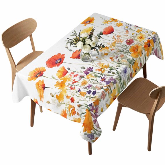 Waterproof Tablecloth Watercolor Daisy Concubine Flower Rectangle Table Cloth 52x70in,Wipeable Washable Table Cover Spring Floral Leaves Tablecloths for Dining Tables Kitchen Picnic Outdoor Party