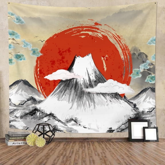 DaShan Japanese Anime Tapestry Wall Hanging,Red Sun Mountain Tapestries for Dorm Living Room Bedroom Decor 60"Wx50"L
