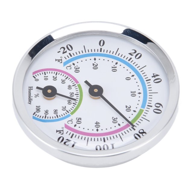 Mini Higrómetro Plateado, Medidor De Monitor De Temperatura 2 En 1 Escala Transparente Plateada Para Almacenes Para Invernaderos Para Oficinas
