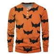thumbnail image 5 of Domuza Mens Halloween Shirt Funny Horror Print Long Sleeve Loose Fit Henley Tshirts Lightweight Comfy Casual Button Up Tees for Halloween Party Orange 3XL, 5 of 6
