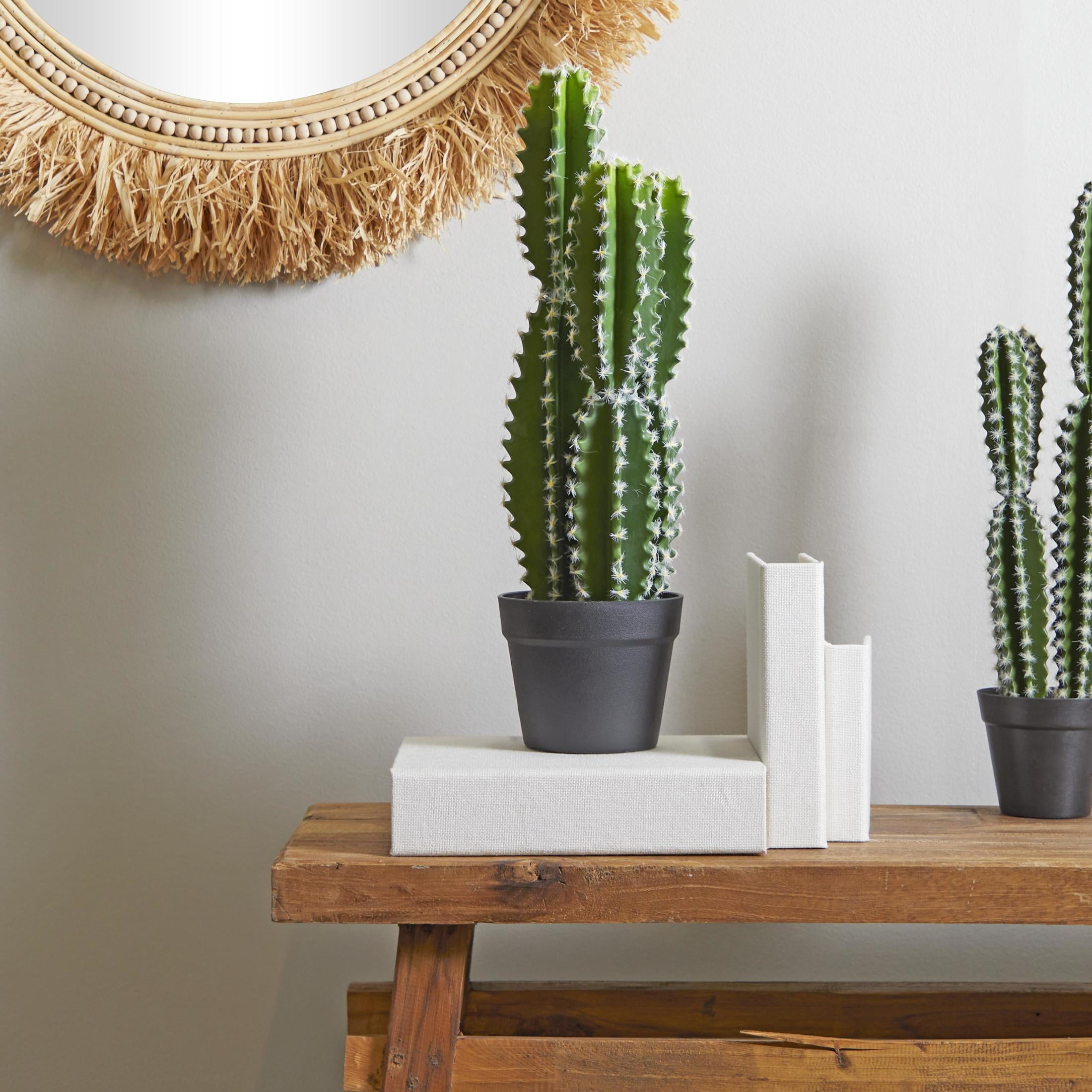 DecMode 23" Artificial Cactus Plant in Realistic Leaves and Black Round Pot