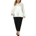 thumbnail image 2 of MODA NOVA Juniors Plus Size Work Office Tie Neck Long Sleeves Satin Shirt White 1X, 2 of 6