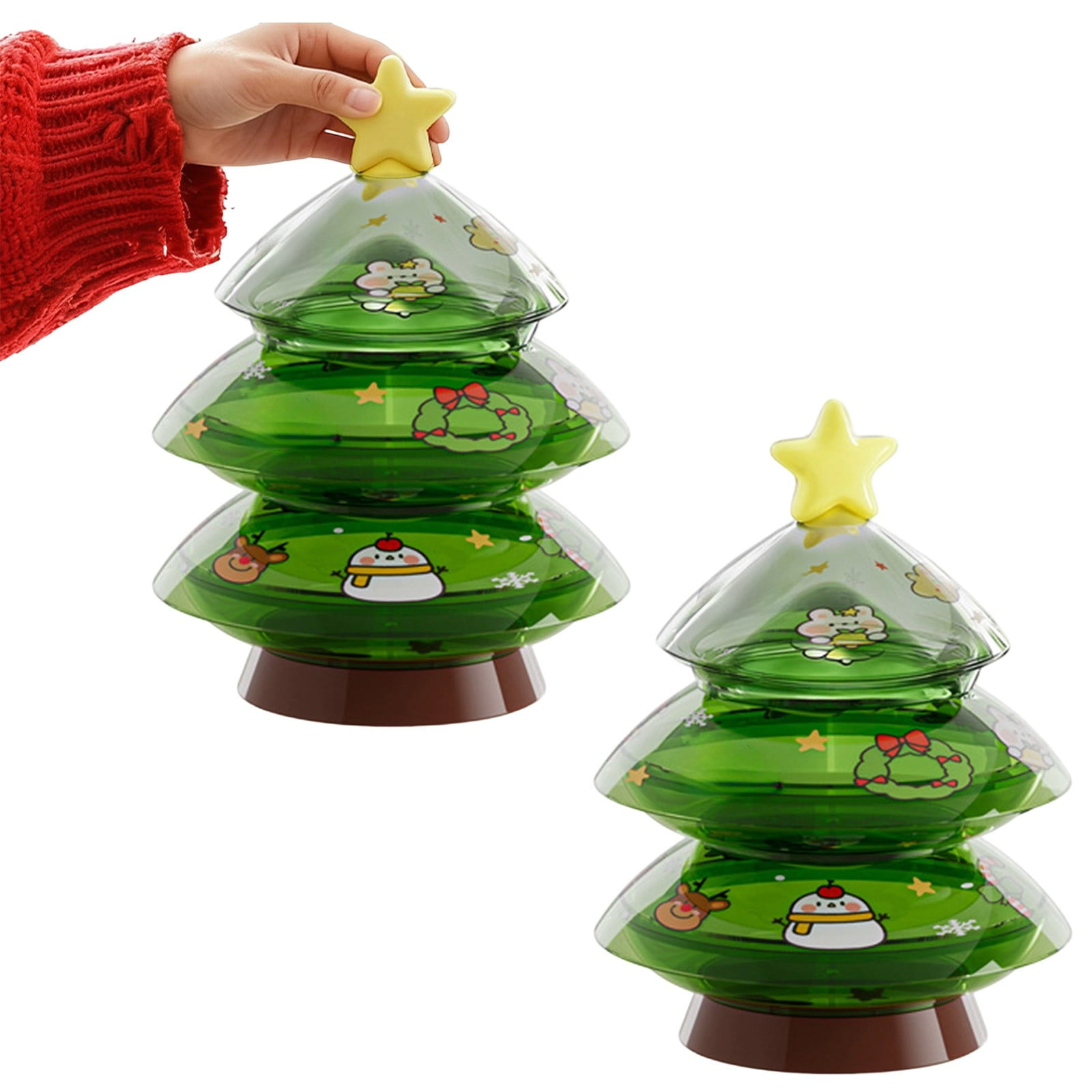 Clearance Under $25 Christmas Candy Dish with Lid 3-Tier Tree Design Style B