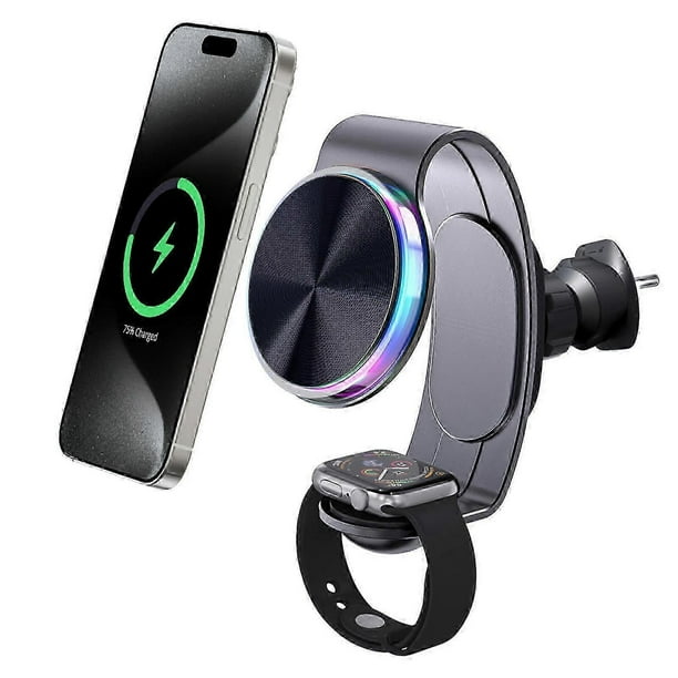 2 in 1 for MagSafe Wireless Car Mount Charger - 15W Aluminum Alloy Magnetic Car Charger - Dashboard Car Phone Holder Mount