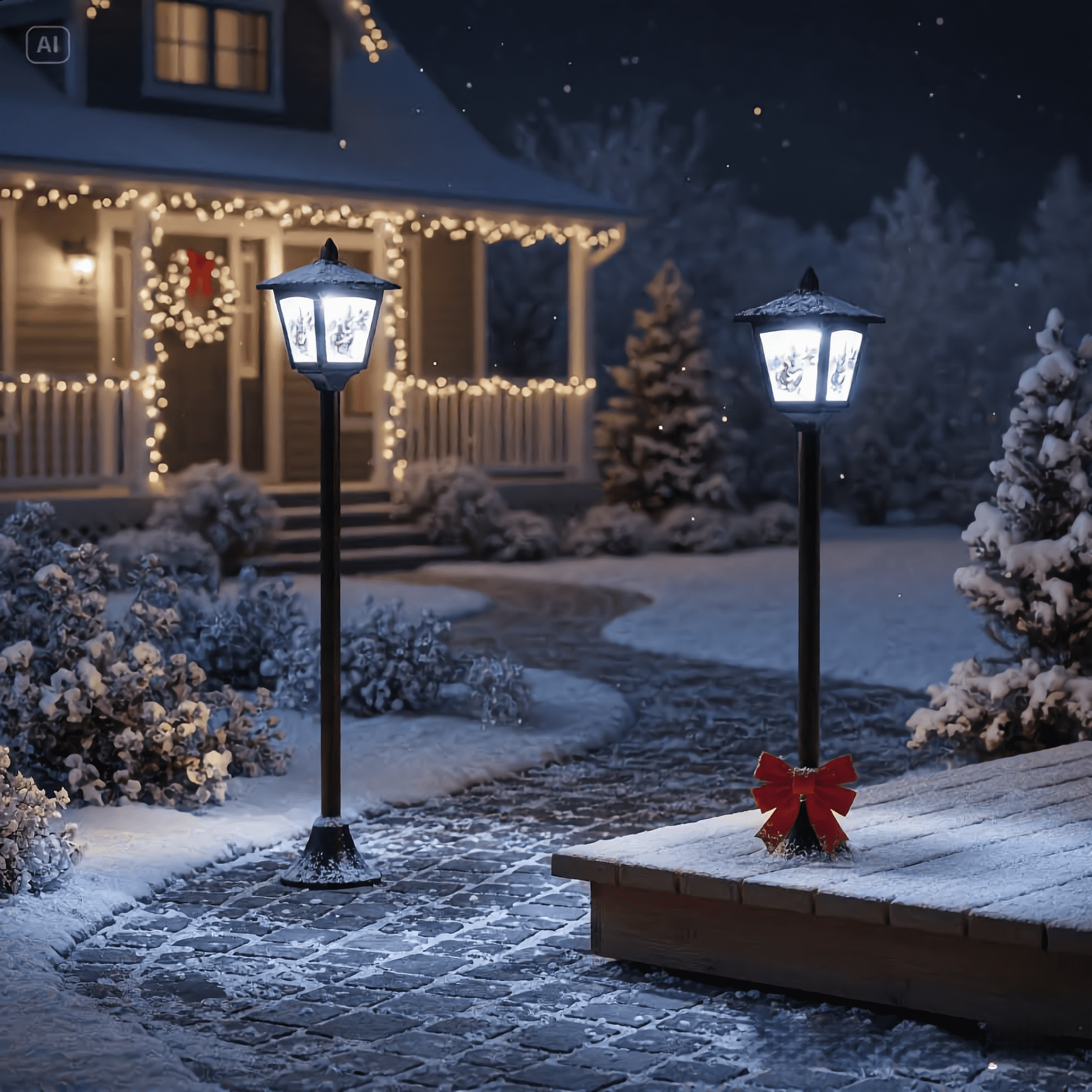 2-Pack Christmas Solar Post Lights, Santa & Reindeer, Waterproof Outdoor Holiday Decor for Garden, Pathway, Lawn