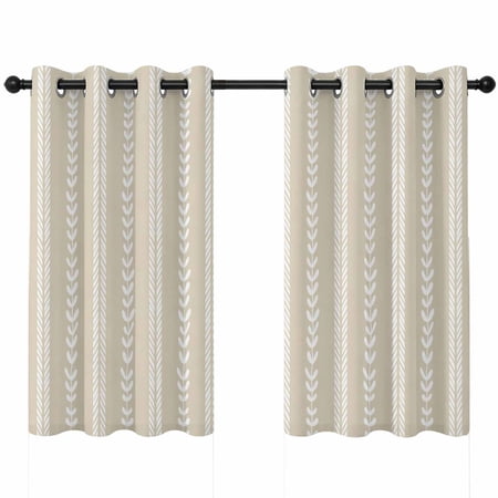Vertical Leaves Stripes Blackout Curtains 45 Inches Long Modern Minimalist Cream White Vine Vine Line Thermal Insulated Room Darkening Drapes with Grommets for Living Room 42 W x 45 L 2 Panels