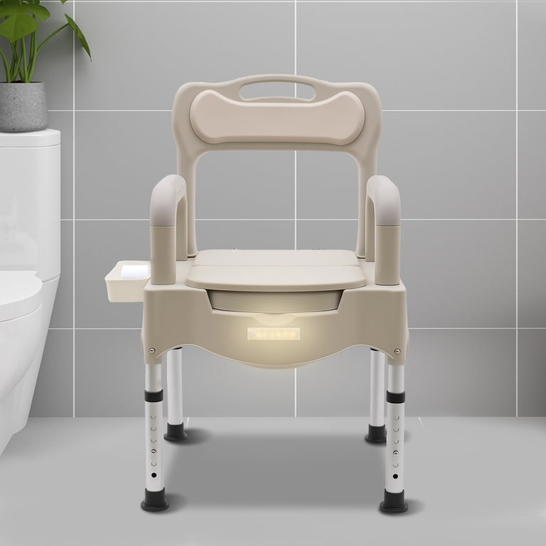 ChicHomey Portable Bedside Toilet Chair,Grey White Height