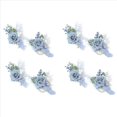 thumbnail image 1 of Juego de 8 Piezas de Ramillete y Boutonniere Azul Polvoriento, Pulseras de Ramillete de Muñeca con Flores Artificiales para Baile de Graduación, 1 of 5
