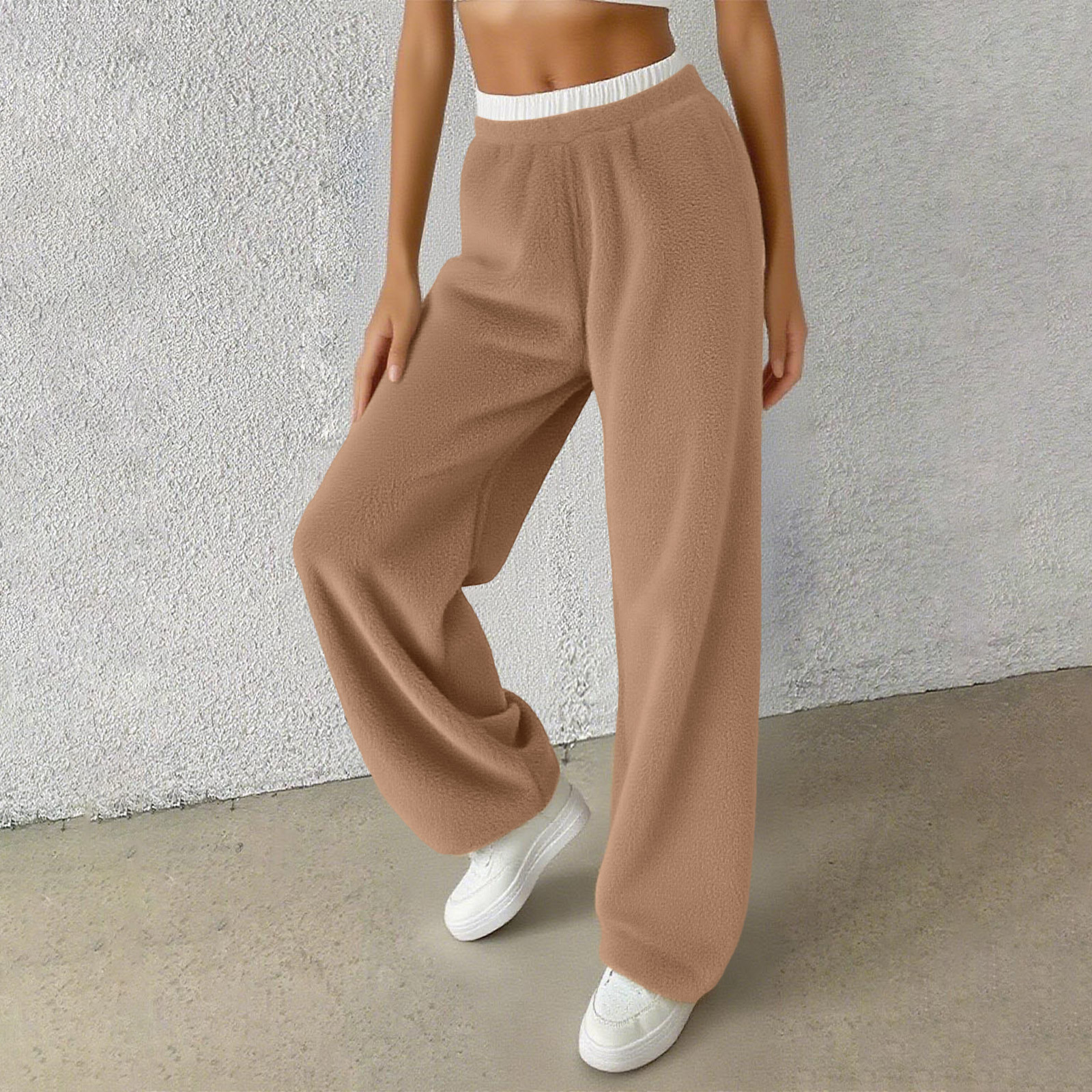 Gamivast Sherpa Fleece Pants Women Loungewear Wide Leg Sweatpants Running Work Out Solid High Waist Trousers Winter Warm Fuzzy Pants Baggy Pajama Bottoms