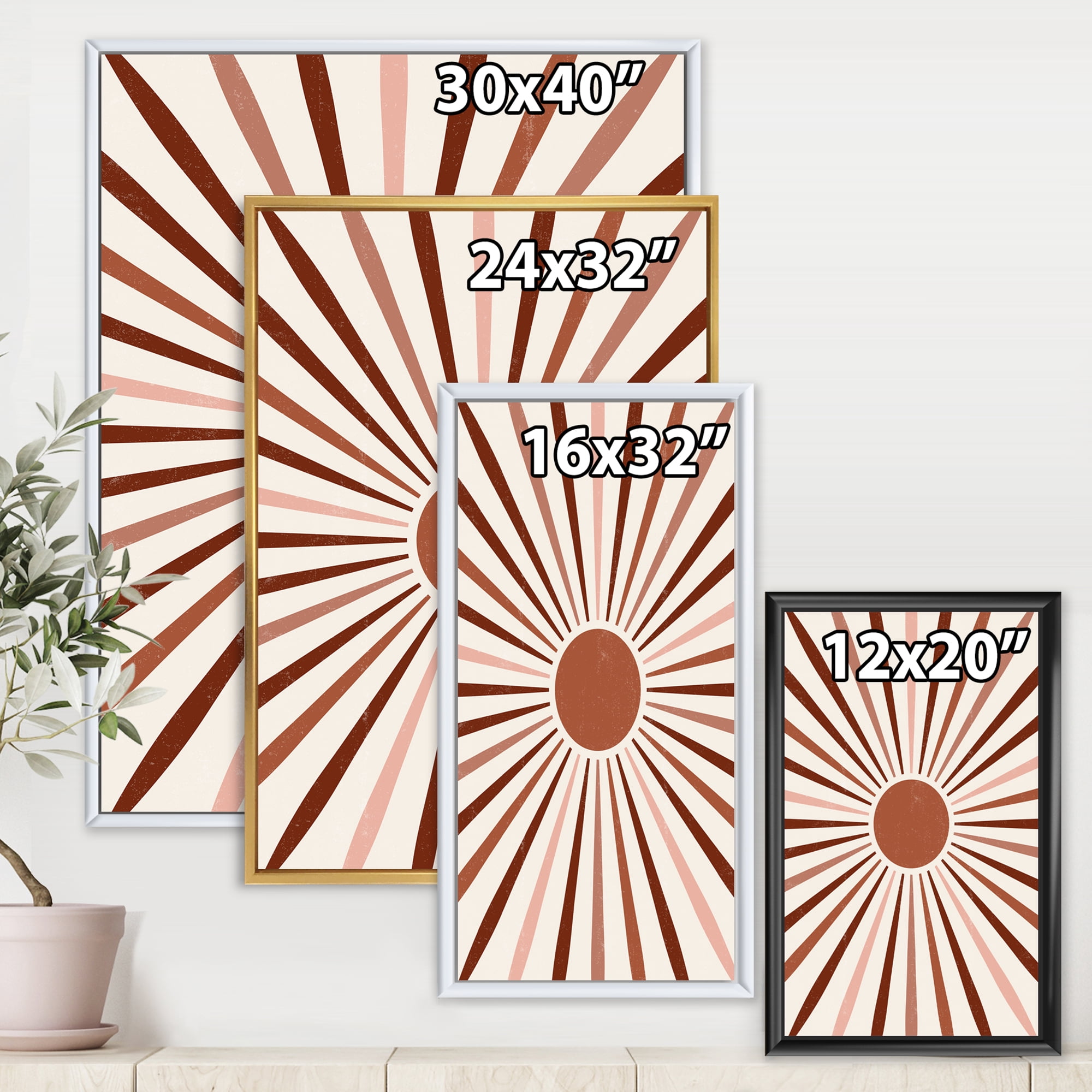 Designart 'Radiant Geometric Sun' Modern Framed Canvas Wall Art Print