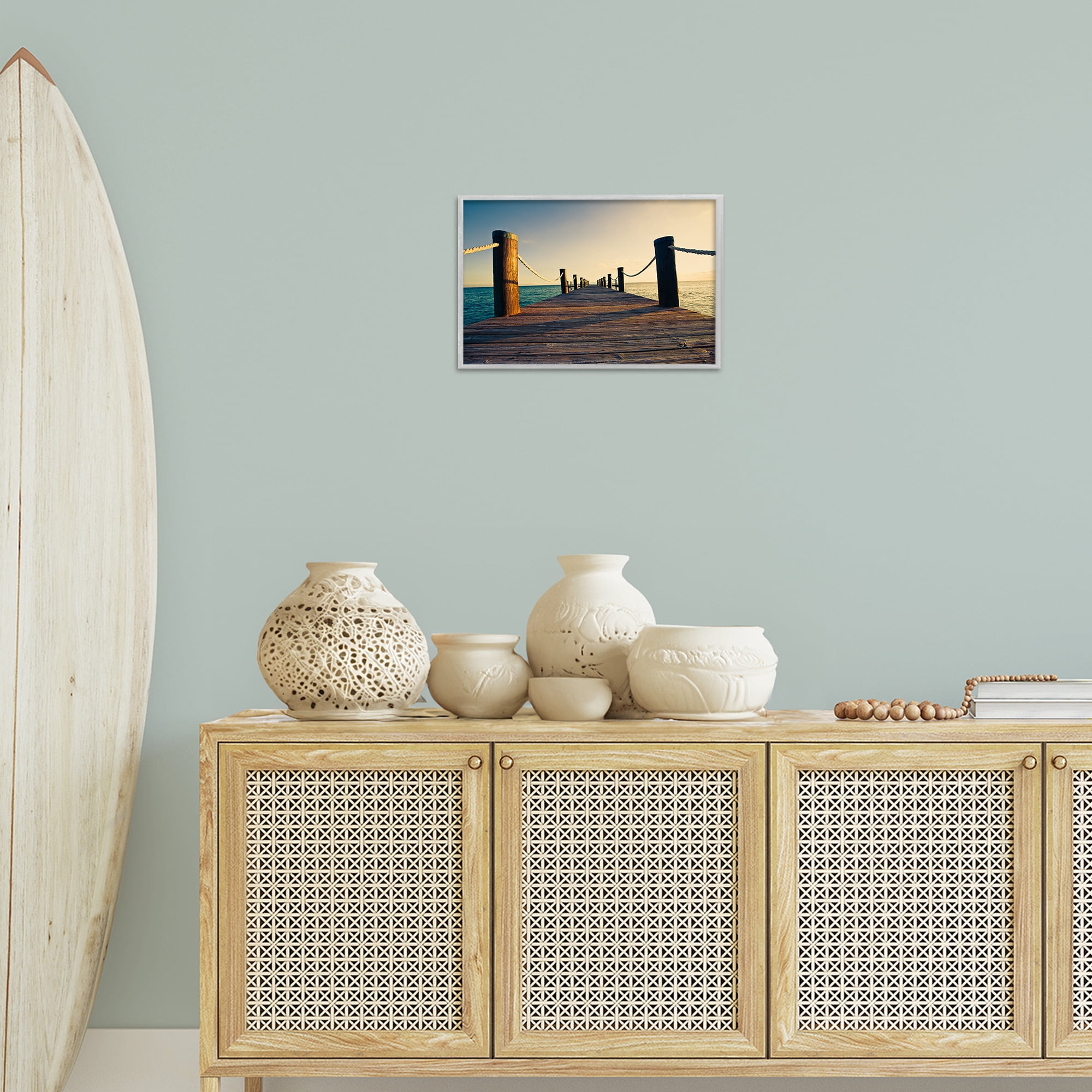 Stupell Industries Summer Coastal Dock Coastal Photography Gray Framed Art Print Wall Art, 18 x 12