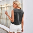 thumbnail image 5 of SWSMCLT Women's Denim Tank Top Sleeveless V Neck Short Fashion Jean Jacket Vest Crop Top Loose Pocket Spring Casual Collarless Button Down Black Large, 5 of 5