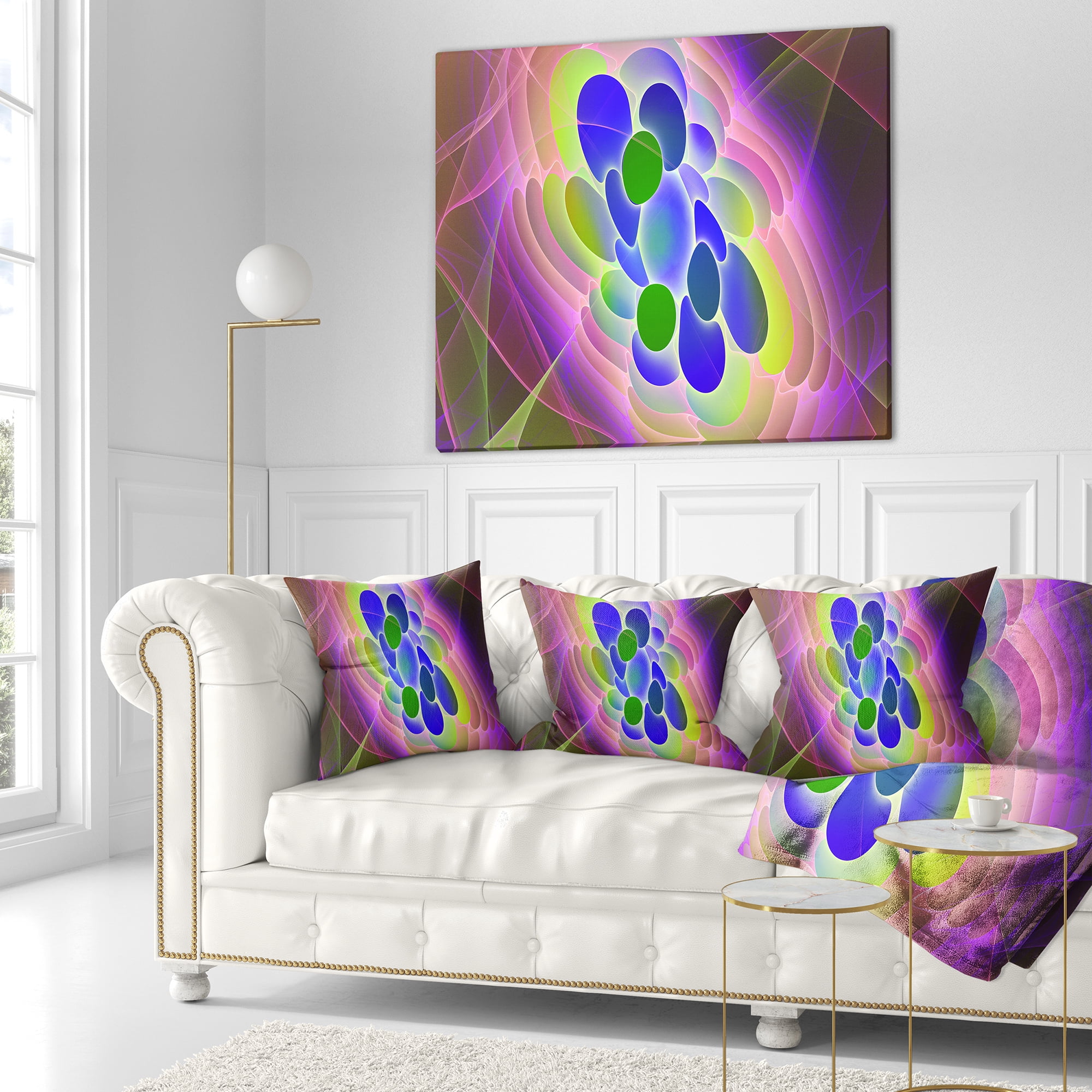 Designart Blue Green Fractal Virus Design - Abstract Throw Pillow - 16x16