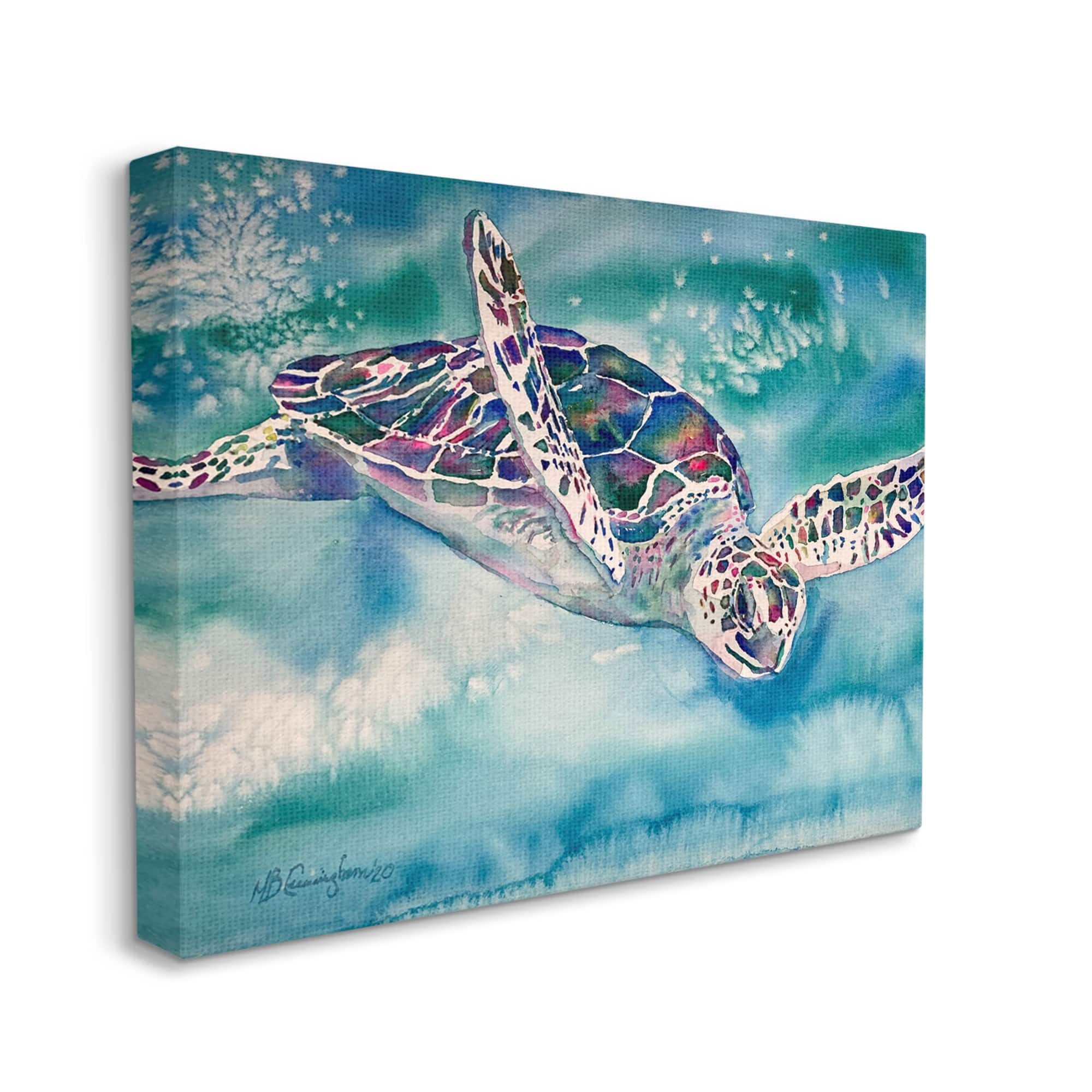 Stupell Industries Sea Turtle Swimming Ocean Water Reptile Watercolor , 30 x 24, Design by MB Cunningham