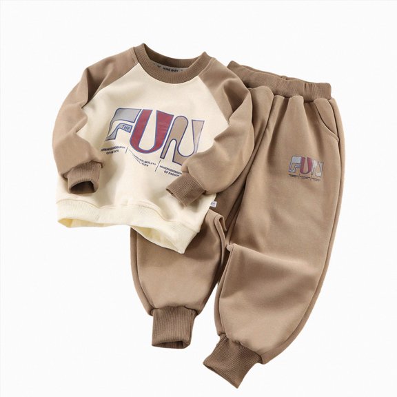 NOLDARES Baby Boy Fall Winter Clothes Toddler Kids Printed Outfits Long Sleeve Sweatshirt Tops Joggers Pants Set(T226-Coffee)