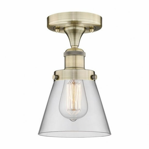 Innovations Lighting Edison Cone - 1 Light 7" Semi-Flush Mount Antique Brass/Clear