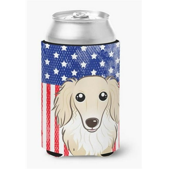 American Flag & Longhair Creme Dachshund Can or Bottle Hugger